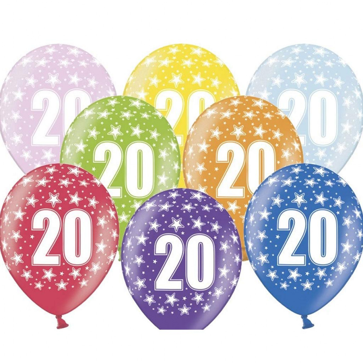 Balony 20th Birthday, Metallic Mix, 30 cm - 5 szt.